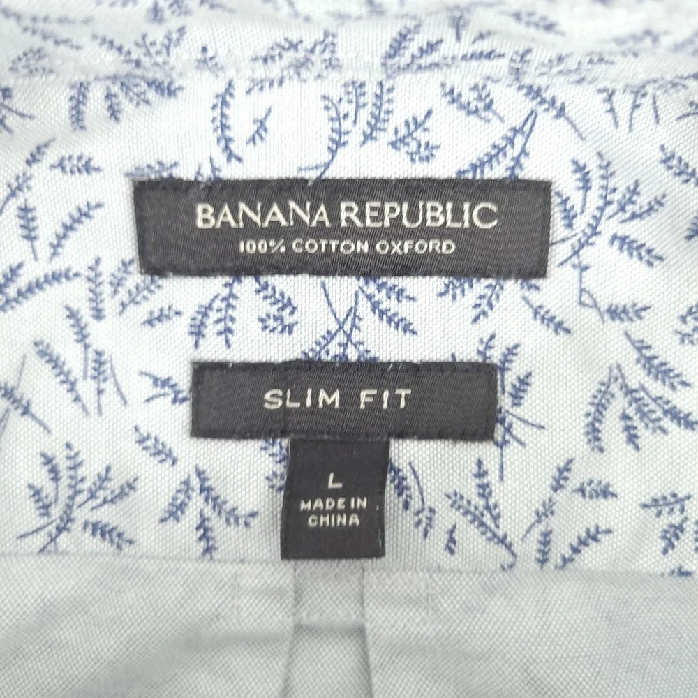 Banana Republic Shirt Mens L Gray Floral Long Sleeve Button Up Slim Fit Casual